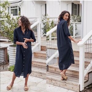 Frank & Eileen Rory Maxi Shirtdress Organic Linen Voile Blue Sz. XS